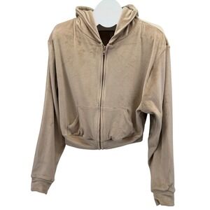 NWOT SKIMS Velour Cropped Zip Up Hoodie Tan Beige XL